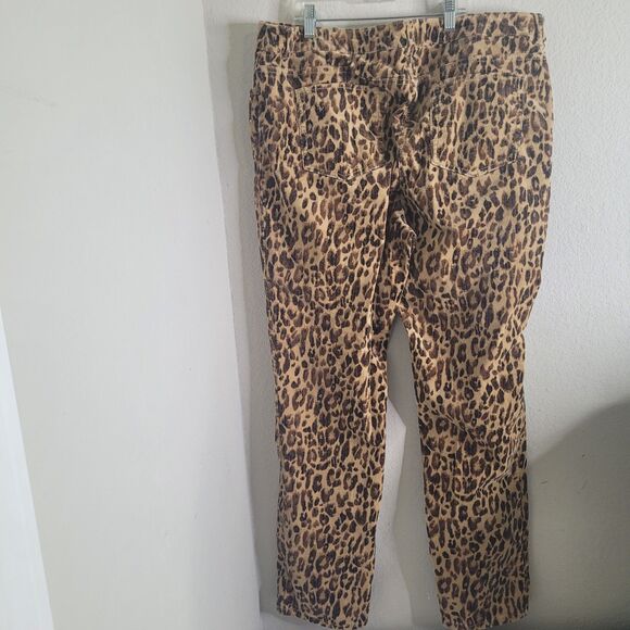 Chico's size 3 pants corduroy studs pockets straight zip button animal print - Picture 3 of 15